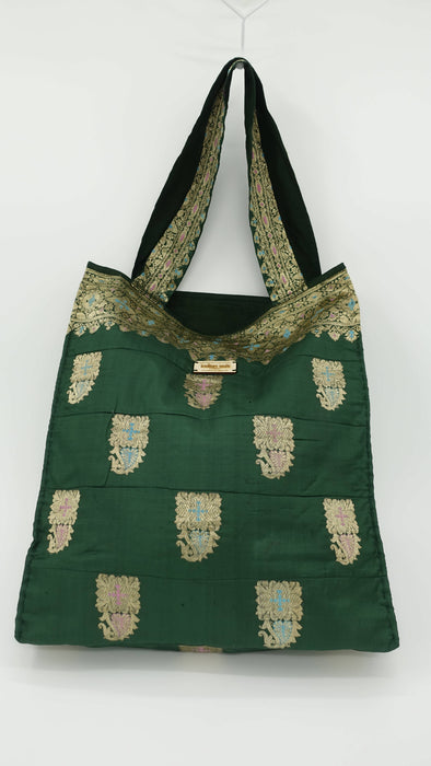 Green Vintage Pure Silk Handmade Quilted Bag