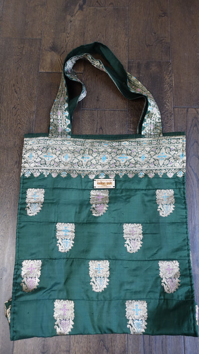 Green Vintage Pure Silk Handmade Quilted Bag