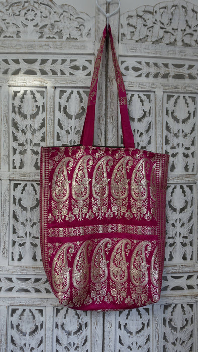 Hot Pink Vintage Banarsi Brocade Tote Bag