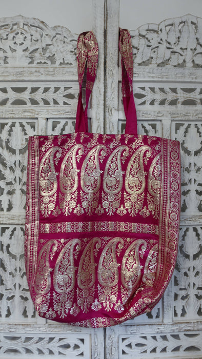 Hot Pink Vintage Banarsi Brocade Tote Bag