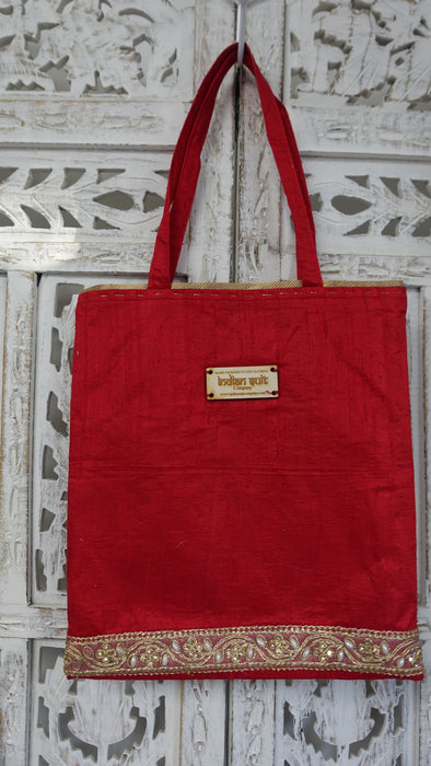 Small Red Raw Silk Effect Bag