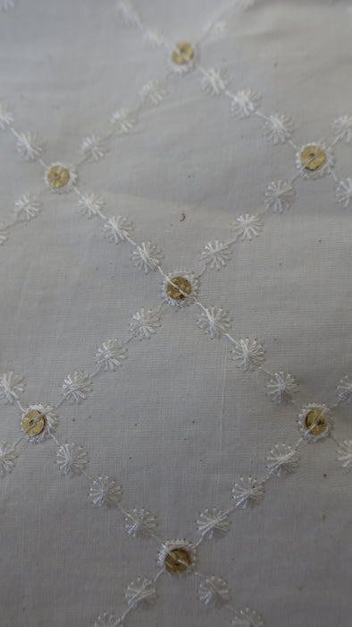 Off White Cotton Floral Embroidered Tote Bag With  Gold Ribbon Handle