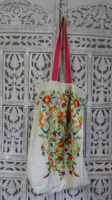 Cream Embroidered Extra Large Tote Bag