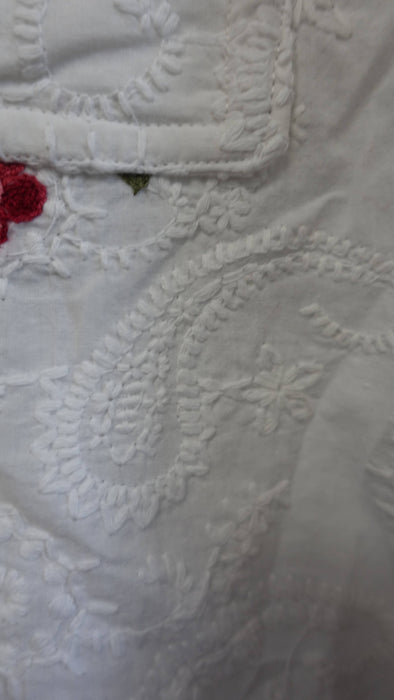 White Cotton Flower Embroidered Tote Bag