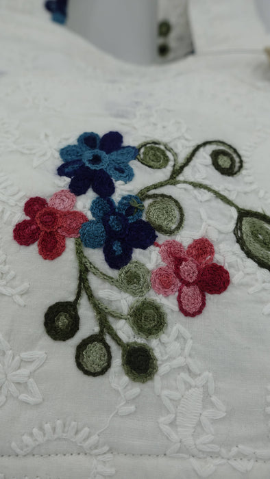 White Cotton Flower Embroidered Tote Bag