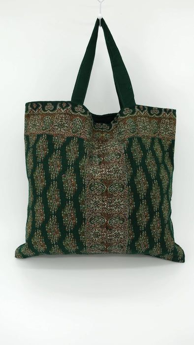 Dark Green Woven Wool Tote Bag