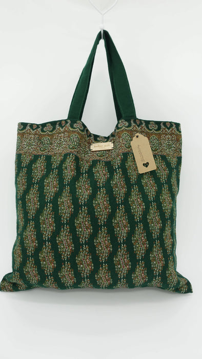 Dark Green Woven Wool Tote Bag