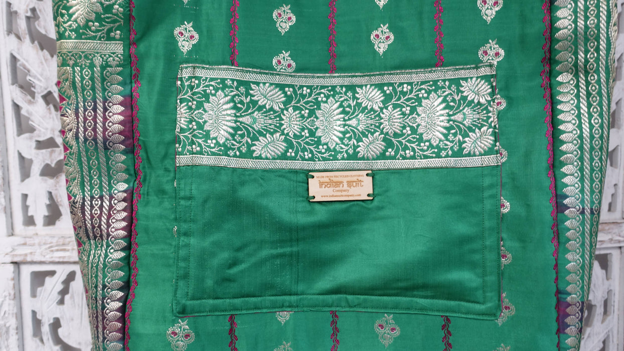 Green Banarsi Brocade Silk Tote Bag