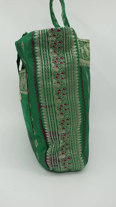 Green Banarsi Brocade Silk Tote Bag