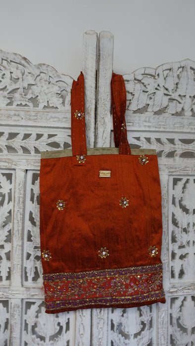 Rust Silk Small Raw Silk Bag