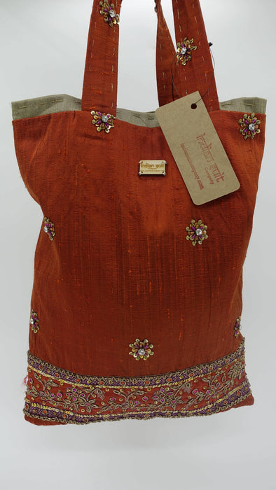 Rust Silk Small Raw Silk Bag