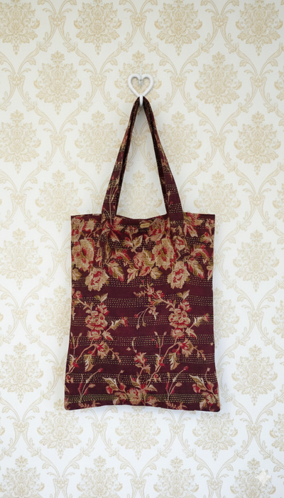 Dark Plum Kantha Silk Unlined Bag
