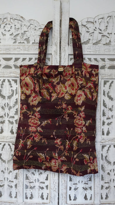 Dark Plum Kantha Silk Unlined Bag