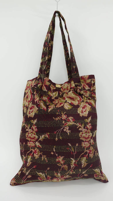 Dark Plum Kantha Silk Unlined Bag