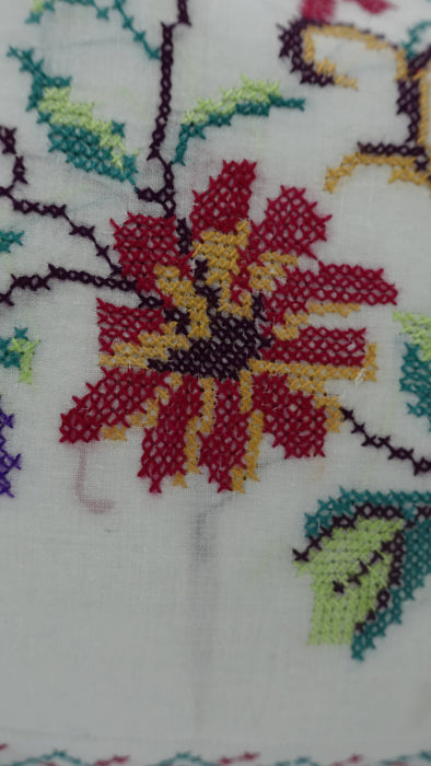 White Cotton Cross Stitched Small Tote Bag
