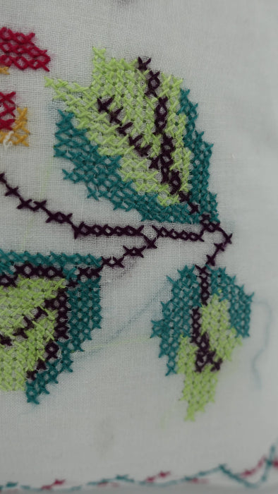 White Cotton Cross Stitched Small Tote Bag