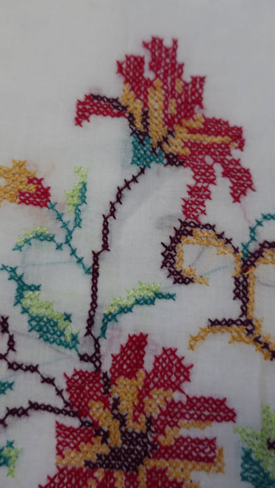 White Cotton Cross Stitched Small Tote Bag
