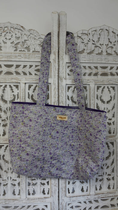 Light Purple Floral Print Cotton Tote Bag