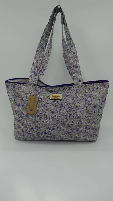 Light Purple Floral Print Cotton Tote Bag