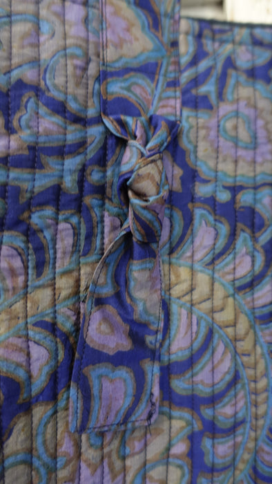 Blue Vintage Silk Quilted Tote Bag Add Text