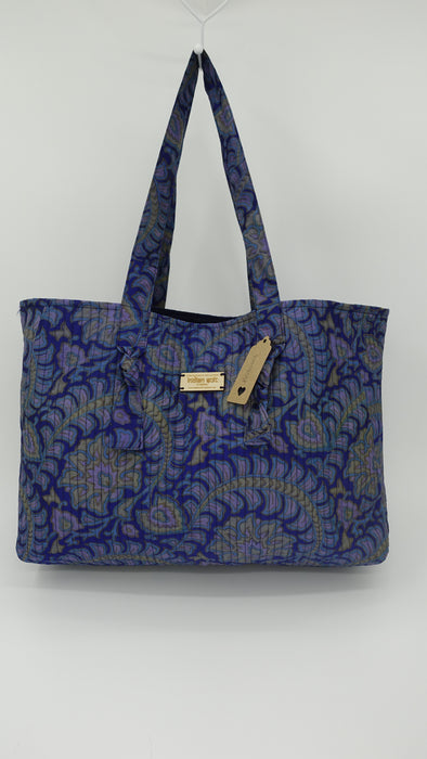 Blue Vintage Silk Quilted Tote Bag Add Text