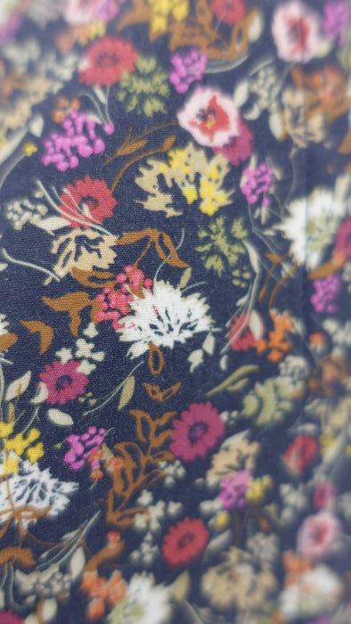 Dark Blue Cotton Floral Large Tote Bag