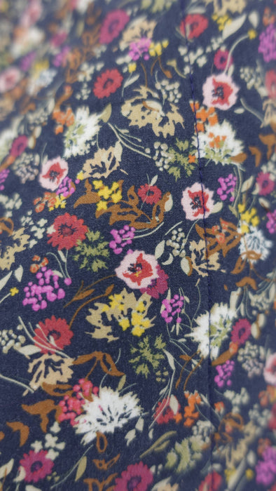 Dark Blue Cotton Floral Large Tote Bag