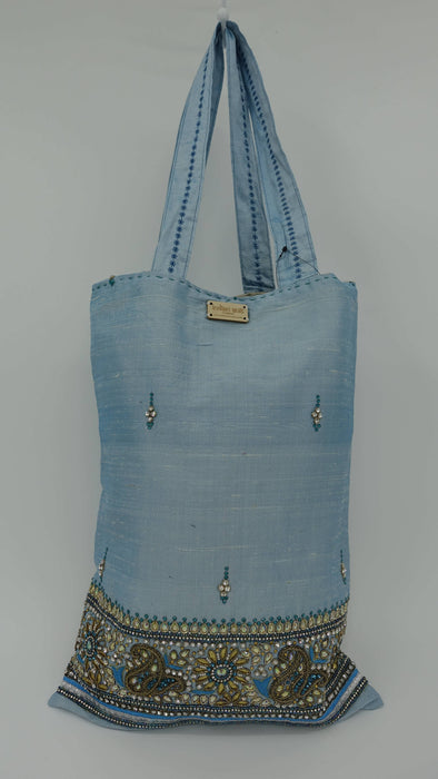 Pale Blue Raw Silk Heavy Embellished Bag