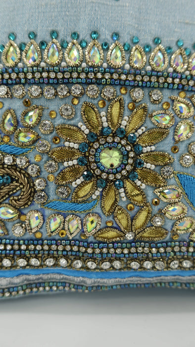 Pale Blue Raw Silk Heavy Embellished Bag