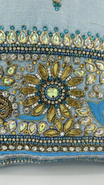 Pale Blue Raw Silk Heavy Embellished Bag