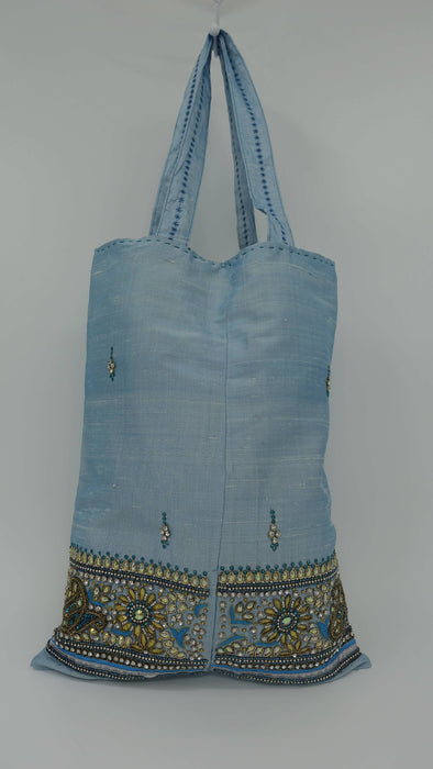 Pale Blue Raw Silk Heavy Embellished Bag