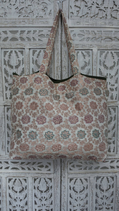Cream Brocade Silk With Diamante Stonework Tote Bag Add Description