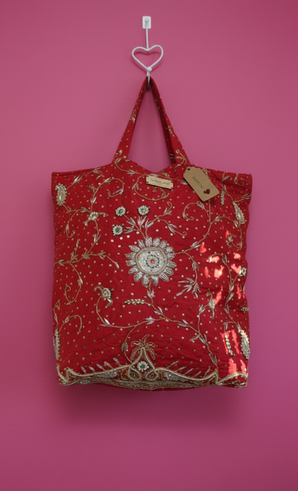 Red Vintage Pure Silk Large Bag