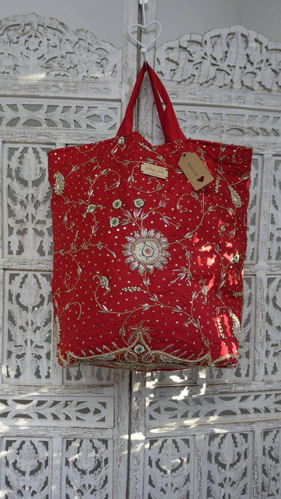 Red Vintage Pure Silk Large Bag