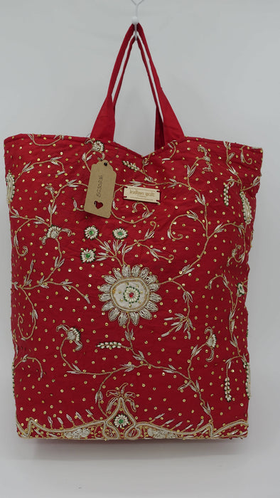 Red Vintage Pure Silk Large Bag