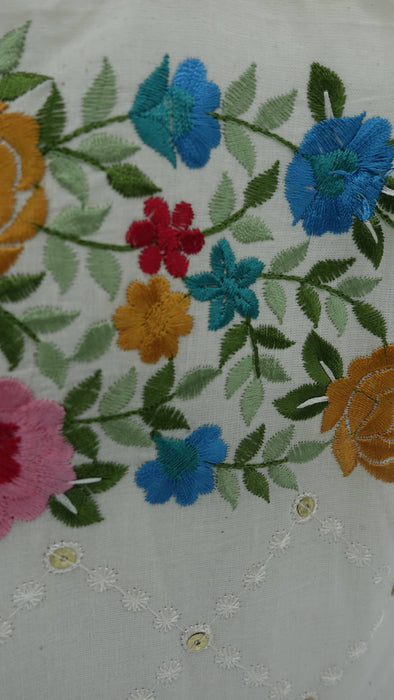 Cream Floral Embroidered Cotton Tote Bag