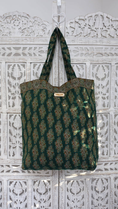 Dark Green Woven Wool Tote Bag
