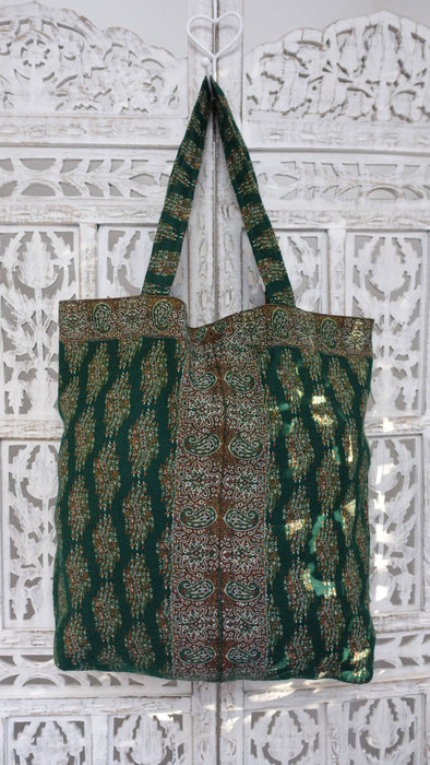Dark Green Woven Wool Tote Bag