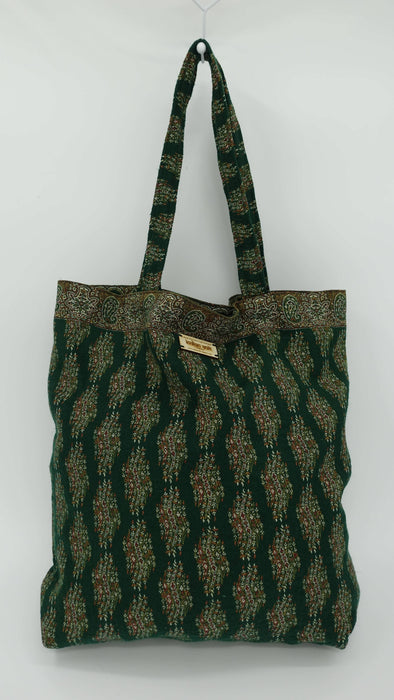 Dark Green Woven Wool Tote Bag