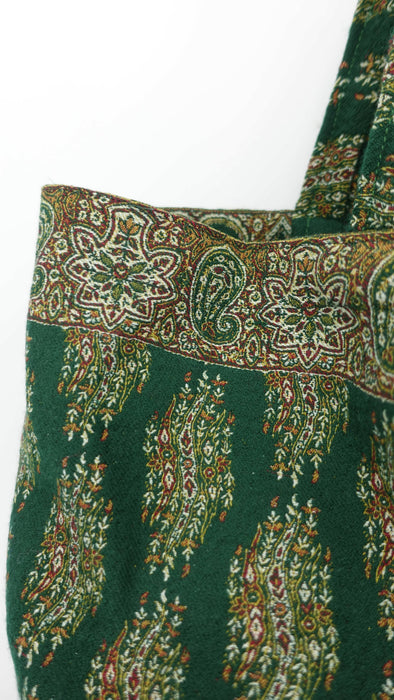 Dark Green Woven Wool Tote Bag