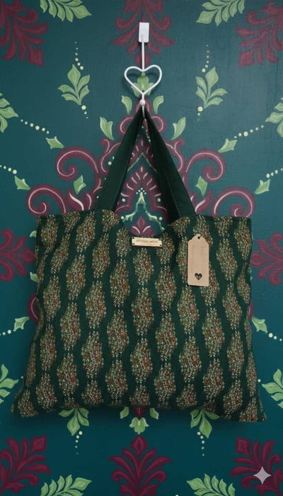 Dark Green Woven Wool Tote Bag