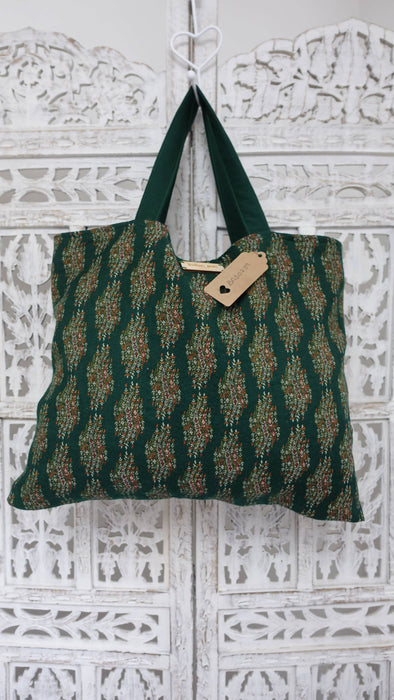 Dark Green Woven Wool Tote Bag