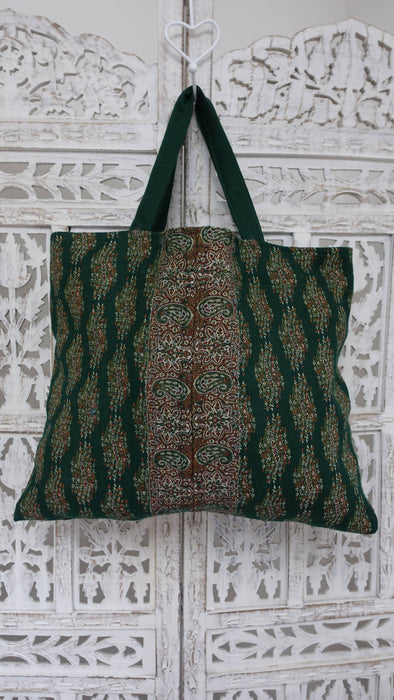 Dark Green Woven Wool Tote Bag