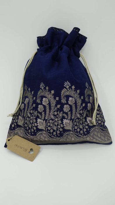 Blue Chanderi Silk Potli  Bag With Drawstring