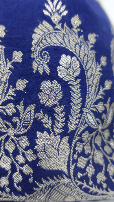 Blue Chanderi Silk Potli  Bag With Drawstring