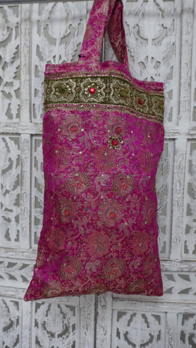 Pink Brocade And Lime Gift Bag