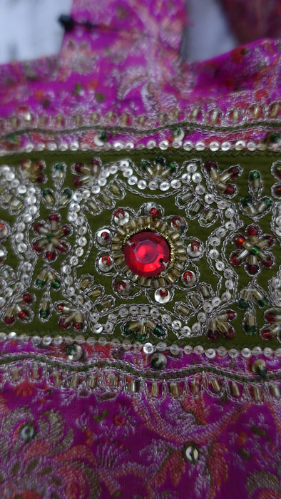 Pink Brocade And Lime Gift Bag