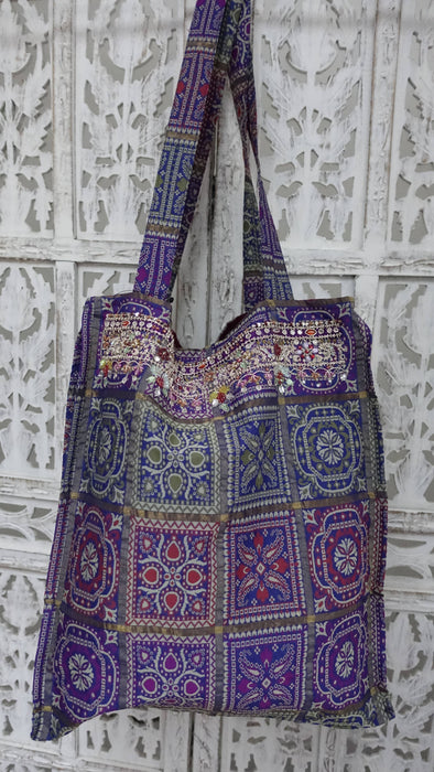 Blue Bandhani Embellished Tote Bag