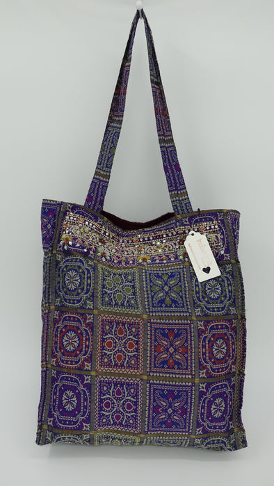 Blue Bandhani Embellished Tote Bag