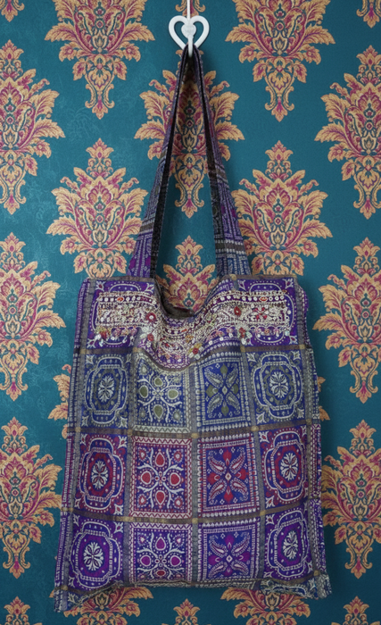 Blue Bandhani Embellished Tote Bag